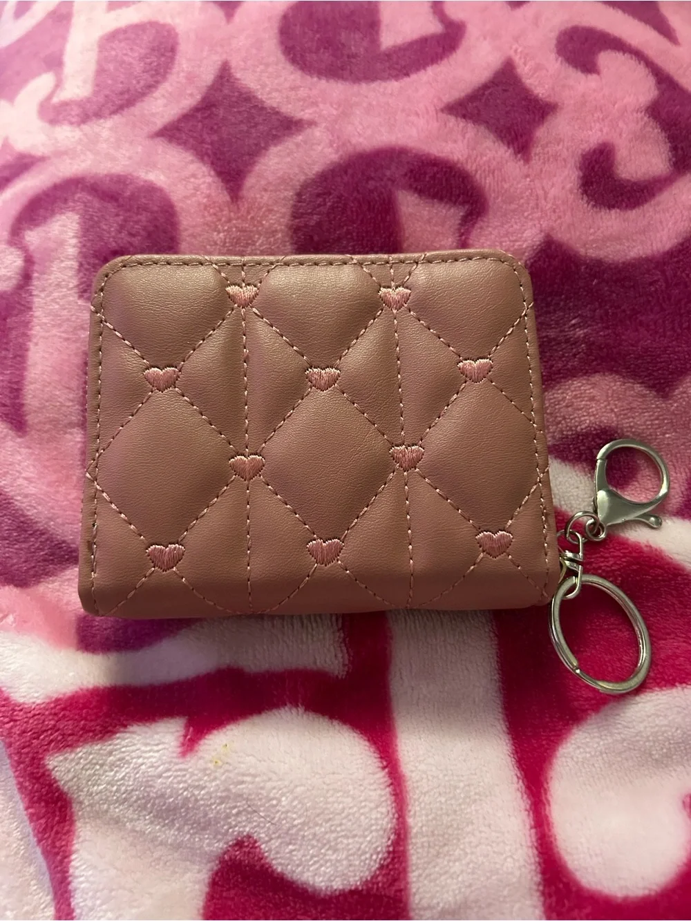 Pink Floral Rhinestone Key & Card Holder